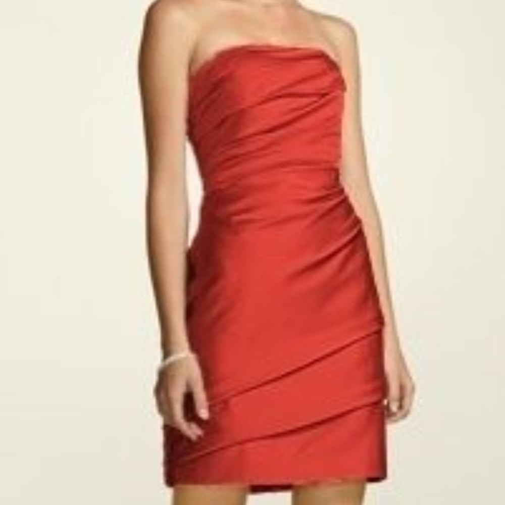 David's Bridal Short Pleated Satin Strapless Dress